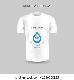 Men's T-shirt icon and World Water Day icon.White Round neck Jersey mock up template design with World Water Day concept. March,22. Front view.Vector Illustration