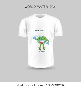 Men's T-shirt icon and World Water Day icon.White Round neck Jersey mock up template design with World Water Day concept. March,22. Front view.Vector Illustration