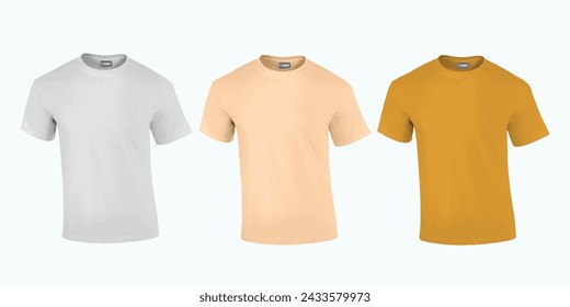 Men's t-shirt mockup, Set of brown, white and colored t-shirts templates design. front view shirt mock up. vector illustration