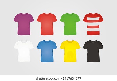 Men's t-shirt mockup, Set of  colored t-shirts templates design, vector illustration