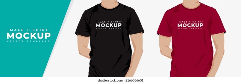 Men's t-shirt mockup template vector. Young man t-shirt mockup, front view illustration, isolated on white background.