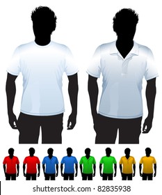 Men's t-shirt and polo shirt design template. with black body silhouette. Vector.