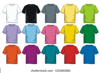 Men's t-shirt templates. Colorful variants. Vector illustration. 