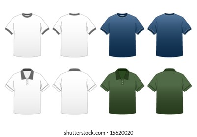 Men's T-shirt Templates Series 2-Ringer and Collared Polo Tees featuring back and front in dark and light versions