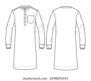 Men's tunic shirt vector mockup template technical flat design.