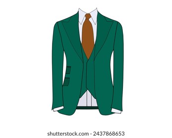 Men's Tuxedo suit vector with green color and pink tie.