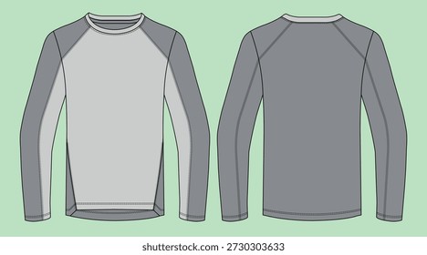 Herren zweifarbige Raglan Sleeve Performance Shirt - Athletic Long Sleeve Technische Skizze