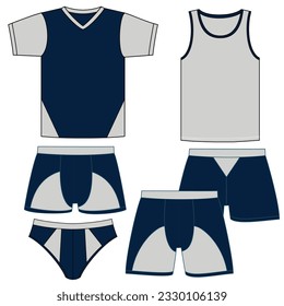 La ropa interior de los hombres cambia los iconos de los vectores planos. Colección de estilos de ropa modernos para hombres. Vista frontal. Elementos de diseño de ropa interior. Boxeadores clásicos, baúles, bikini, cuerdas, thong