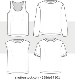 Men's underwear clothing set, blank templates of t-shirt, tee and basic tops. Vector illustration for your fashion design. Cad, Mockup.