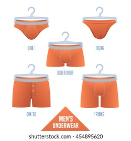 Men's underwear collection vector illustration. Set, design elements of different models of male underwear svg