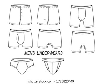 Men's underwear pants. Vector set illustration man fashion isolated on white for design