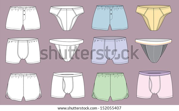 Mens Underwear Pants Vector Set Illustration Man Fashion Isolated On White For Design 