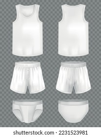 Mens underwear set with white sleeveless tshirts and underpants isolated on transparent background realistic vector illustration