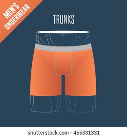 Men's underwear vector illustration. Design element for trunks, boxers male underwear model for poster, flyer, display in retail, store