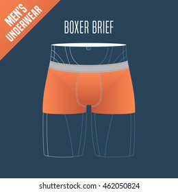 Men's underwear vector illustration. Design element for boxer brief, male underwear model for poster, flyer, display in retail, store svg