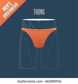 Men's underwear vector illustration. Design element for thong, bikini, swimwear male underwear model for poster, flyer, display in retail, store