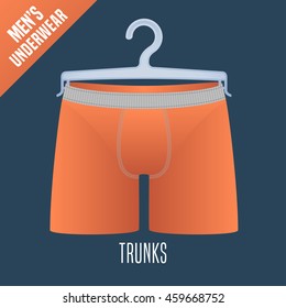 Men's underwear vector illustration. Men trunks, boxers, shorts underwear model. Male pants, apparel detail