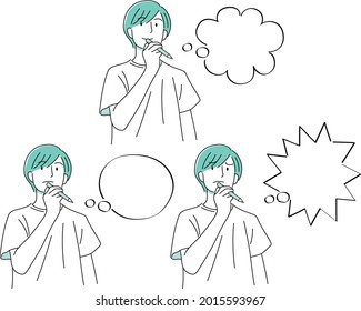 Men's upper body set to think about something with a pencil, with a balloon