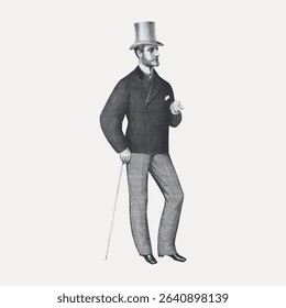 Men's vintage suit, fashion illustration isolated on white, vector. 