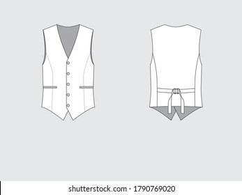 Men's V-neck Sleeveless Slim Fit Suit Vest, Flat Sketch, Vector