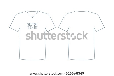 Men's V-neck vector T-shirt template. Front & rear sides.