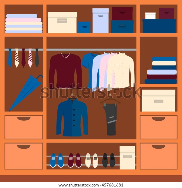 Mens Wardrobe Space Vector Illustration Clothing Stock Vector