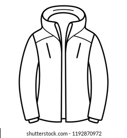 Mens Warm Winter Coat. Vector flat outline icon illustration isolated on white background.