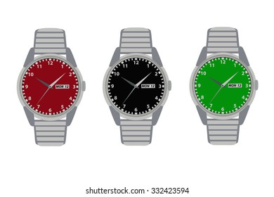 Men's watch in vector on white background.