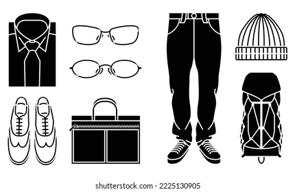 Mens wear fashion logo elements, black and white vector sticker design set