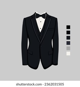 Men's wedding suits and tuxedos. Collection. Vector illustration.