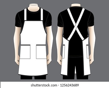 Men's White Apron Vector With Black Edging Rim.Front And Back Views.