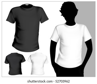 Men's white and black ( back and front) t-shirt template with human body silhouette.