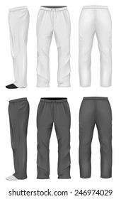 Men's white and black sweatpants white. Vector illustration.