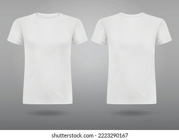 Men's white blank T-shirt template,from two sides, natural shape on invisible mannequin, for your design mockup for print, isolated on grey background.