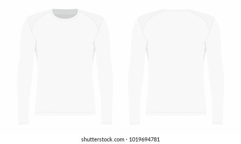 Men's white long sleeve t-shirt. Front and back views on white background