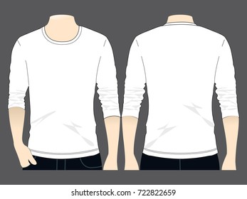 Men's White Long Sleeves T-Shirt for Template.Front And Back Views.