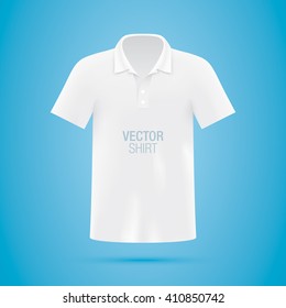 Men's white polo shirt realistic mockup. Men's classic shirt vector template.