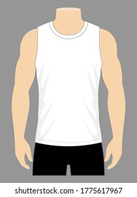 Men's White Running Tank Tops Vector For Template.