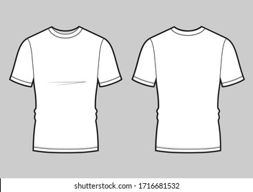 men's white short sleeve t-shirt design templates (front, back views). Vector illustration.