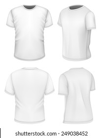 Men's White Short Sleeve T-shirt Design Templates. Photo-realistic Vector Illustration.