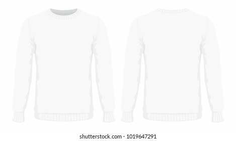 Men's white sweater. Front and back views on white background