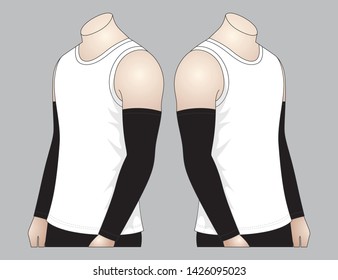 Men's White Tank Top And Black Arm Sleeve Vector For Template