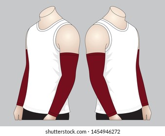 Men's White Tank Top And Crimson Arm Sleeve Vector For Template