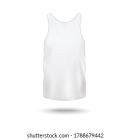 Men's white tank top - realistic blank mockup template from front view isolated on white background. Realistic male sleeveless shirt mock up - vector illustration.