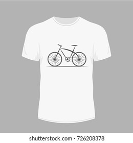 Men's white t-shirt with with a bike image. Design for T-shirts. bike theme.
