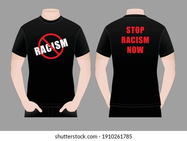 Men's White T-Shirt Design Stop Racism Vector Printing On Front and Back View