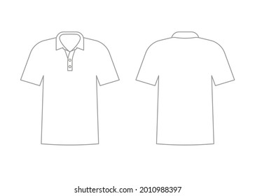 Mens white t-shirt outline template with short sleeve and v polo neck. Shirt mockup in front and back view. Vector illustration