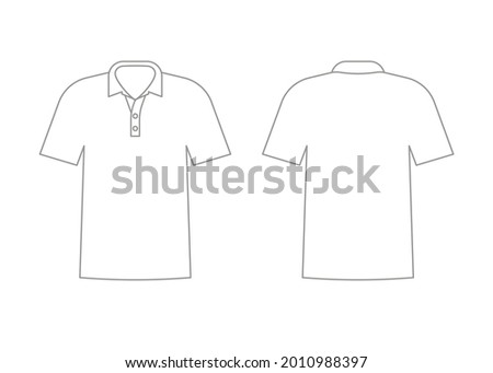 Mens white t-shirt outline template with short sleeve and v polo neck. Shirt mockup in front and back view. Vector illustration