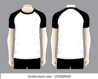 
Men's White-Black Raglan Short Sleeve T-shirt Design on Gray Background.Front and Back View, Vector File