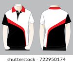 Men's White-Black-Red Short Sleeve Polo Shirt Design With Curve Style Vector.Front and Back View.